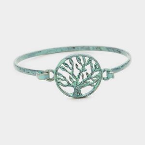 New Womens Boutique Tree of Life Antiqued Turquoise Metal Hook Bracelet